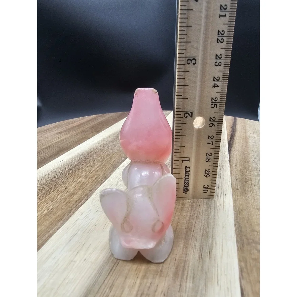 Vintage Carved‎ Pink Alabaster Cat Figurine